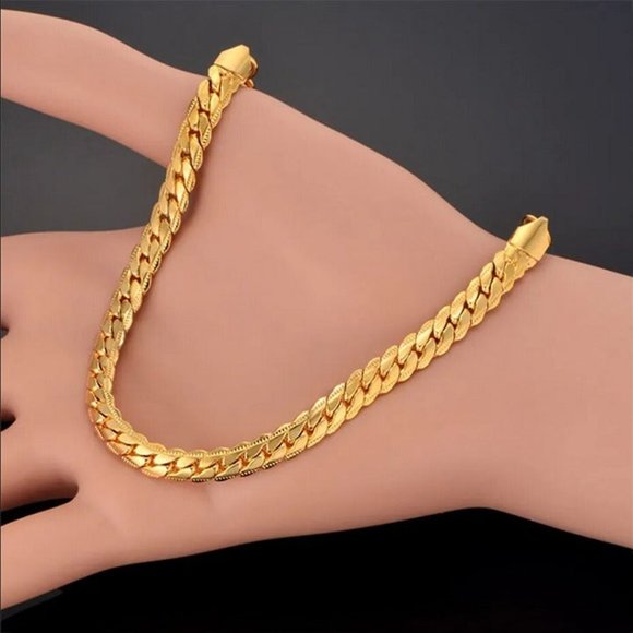 8" Womens 18K Gold Chain Link Bracelet 8 inch 18 Karat Silver Stamped Jewelry - Picture 4 of 9